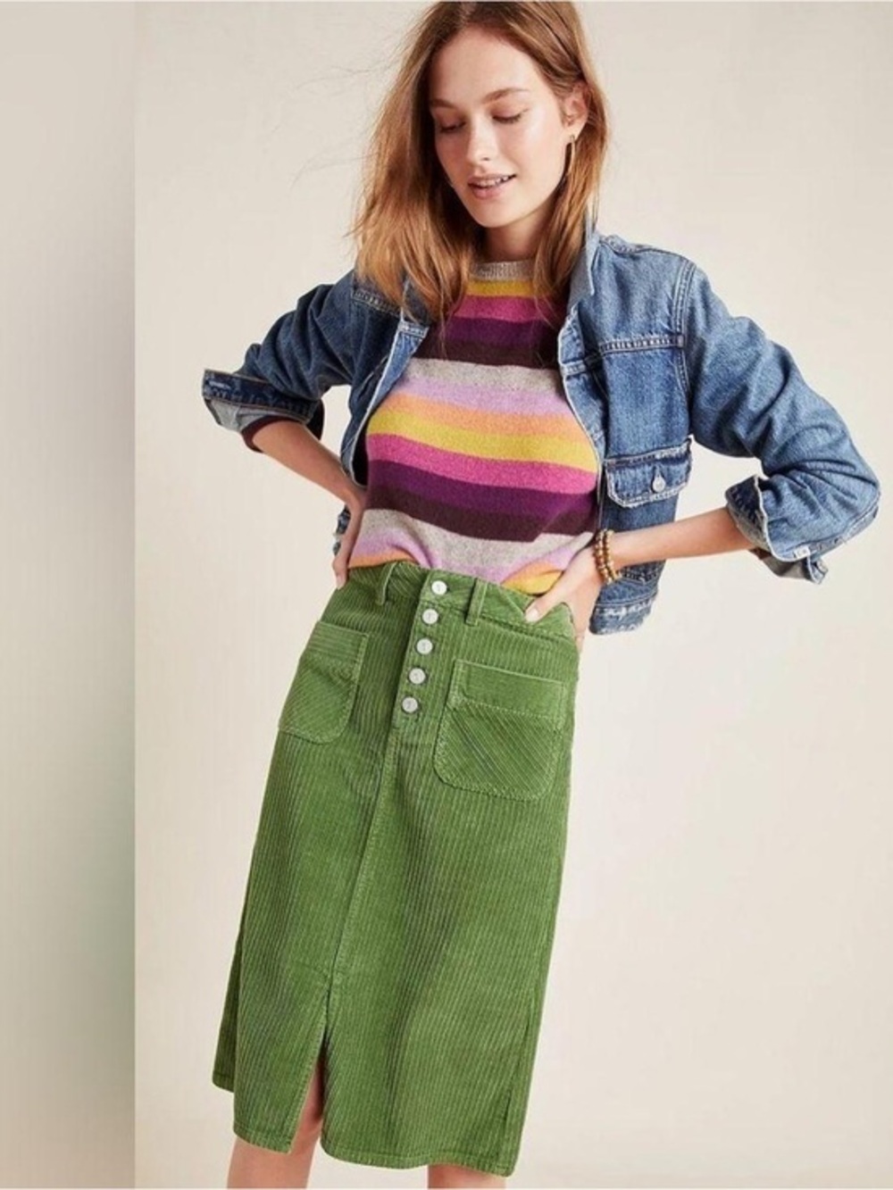 Anthropology Pilcro & the Letterpress Corduroy Button-Front chore pockets skirt - Picture 1 of 11